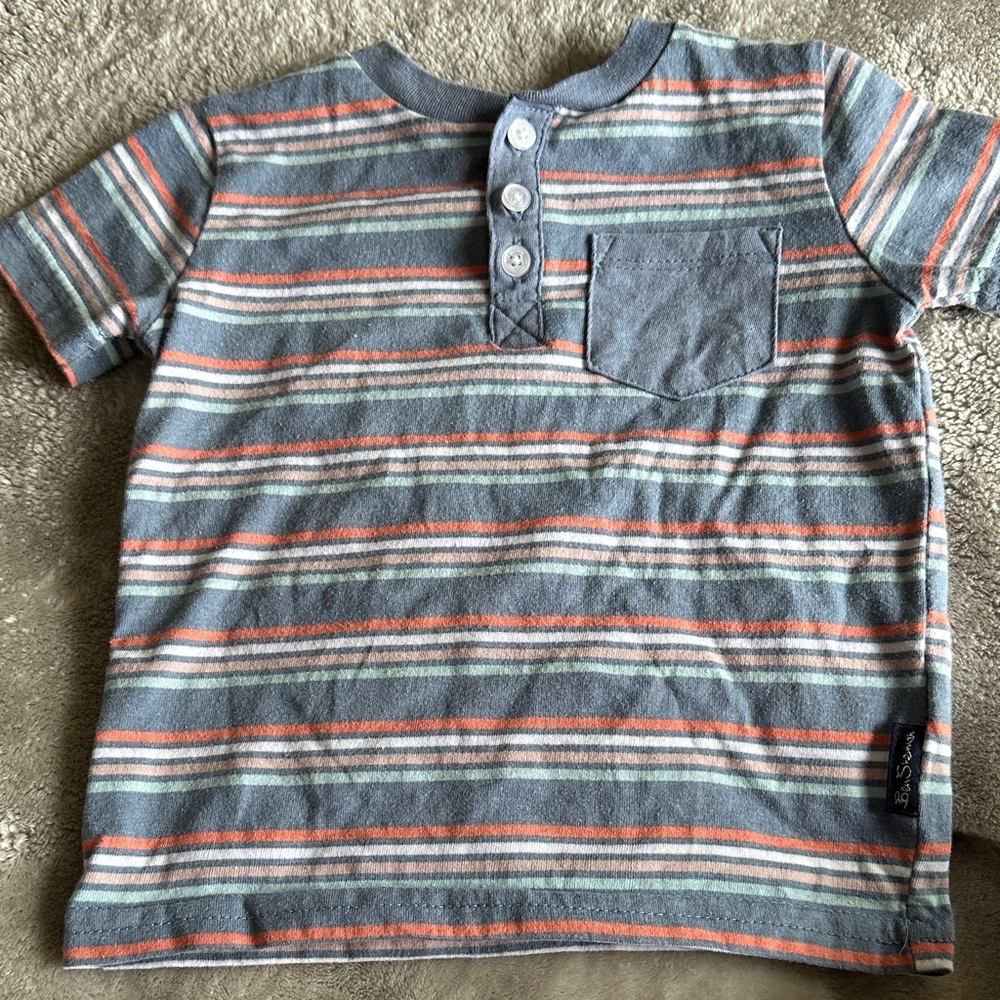 Ben Sherman Blue and Red Striped Henley Tee